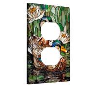 Ducks Light Switch Cover Plates/Outlet Covers, Vibrant Green Waterfowl for Nature Decor, Stained Glass Style, Standard Size Single Duplex Outlet