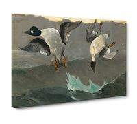 Ducks Right And Left By Winslow Homer Canvas Print | Gallery Wrapped 30mm Frame Wall Art | 20x14 inches | Ready to Hang | Classic Bird Picture | Living Room Bedroom Lounge Office