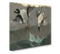 Ducks Right And Left by Winslow homer Classic Painting Canvas Wall Art Print Ready to Hang, Framed Picture for Living Room Bedroom Home Office Décor, 14x14 Inch (35x35 cm)