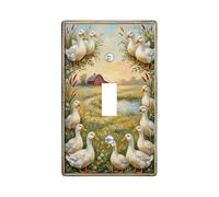 Ducks Single Light Switch Cover Plate, Country Rustic Grass Flowers Summer Green Plastic Standard Size Toggle Light Switch Cover for Bedroom Bathroom Kitchen Entrance Decor (Single)