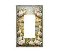 Ducks Single Rocker Light Switch Cover, Country Rustic Grass Flowers Summer Green Plastic Standard Size Accents Wall Switch Plates for Home Living Room New Apartment Decor