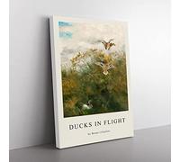 Ducks Taking Flight By Bruno Liljefors Exhibition Museum Painting Canvas Wall Art Print Ready to Hang, Framed Picture for Living Room Bedroom Home Office Décor, 50x35 cm (20x14 Inch)