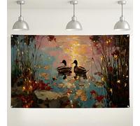 Ducks Water Scene Backdrop, Autumn Nature Art Decor, Indoor/Outdoor Photography Background for Parties, Fall Seasonal Wildlife Theme 71x43 Inch