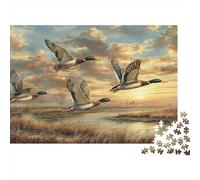 DucksFlyingSunset-WildlifeArtStyle Family Puzzles 1000 Pieces with High Definition Print Jig Saws for Educational Game Decompression As Frameable Puzzles 70x50cm/1000pcs