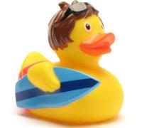 Duckshop Squeaky Duck Surfer Boy I Bath Duck I L: 8 cm I Includes Bath Duck Keyring in Set