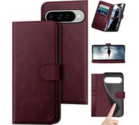DuckSky compatible with Google Pixel 10/10 Pro 6.3" Genuine Leather Wallet case【RFID Blocking】【4 Credit Card Holder】【Real Leather】Flip Folio Book Phone case Cover Women Men for Pixel 10 case Wine Red
