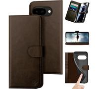 DuckSky Compatible with Google Pixel 9A Genuine Leather Wallet case【RFID Blocking】【4 Credit Card Holder】【Real Leather】 Flip Folio Book Phone case Cover Women Men for Pixel 9A case Brown