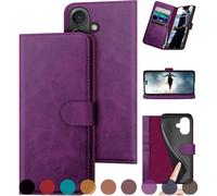 DuckSky Compatible with iPhone 16 Plus 6.7" Genuine Leather Wallet case【RFID Blocking】【4 Credit Card Holder】【Real Leather】 Flip Folio Book Phone case Cover Women Men for Apple 16 Plus case Purple