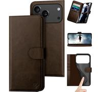 DuckSky Compatible with iPhone 17 Pro Max 6.9" Genuine Leather Wallet case【RFID Blocking】【4 Credit Card Holder】【Real Leather】 Flip Phone case Cover Women Men for Apple 17 Pro Max case Brown