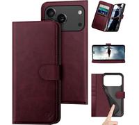 DuckSky Compatible with iPhone 17 Pro Max 6.9" Genuine Leather Wallet case【RFID Blocking】【4 Credit Card Holder】【Real Leather】 Flip Phone case Cover Women Men for Apple 17 Pro Max case Wine Red