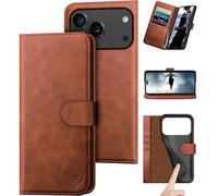 DuckSky Compatible with iPhone 17 Pro Max 6.9" Genuine Leather Wallet case【RFID Blocking】【4 Credit Card Holder】【Real Leather】 Flip Phone case Cover Women Men for Apple 17 Pro Max case Light Brown