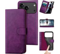 DuckSky Compatible with iPhone 17 Pro Max 6.9" Genuine Leather Wallet case【RFID Blocking】【4 Credit Card Holder】【Real Leather】 Flip Phone case Cover Women Men for Apple 17 Pro Max case Purple
