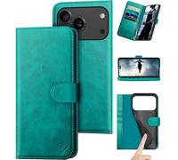 DuckSky Compatible with iPhone 17 Pro Max 6.9" Genuine Leather Wallet case【RFID Blocking】【4 Credit Card Holder】【Real Leather】 Flip Phone case Cover Women Men for Apple 17 Pro Max case Blue Green