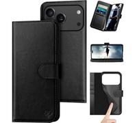 DuckSky Compatible with iPhone 17 Pro Max 6.9" Genuine Leather Wallet case【RFID Blocking】【4 Credit Card Holder】【Real Leather】 Flip Phone case Cover Women Men for Apple 17 Pro Max case Black