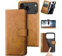 DuckSky Compatible with iPhone 17 Pro Max 6.9" Genuine Leather Wallet case【RFID Blocking】【4 Credit Card Holder】【Real Leather】 Flip Phone case Cover Women Men for Apple 17 Pro Max case Khaki