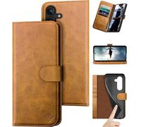 DuckSky Compatible with Samsung Galaxy S25 FE Genuine Leather Wallet case【RFID Blocking】【4 Credit Card Holder】【Real Leather】 Flip Phone case Cover Women Men for Samsung S25FE case Khaki