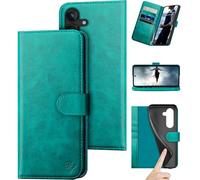 DuckSky Compatible with Samsung Galaxy S25 FE Genuine Leather Wallet case【RFID Blocking】【4 Credit Card Holder】【Real Leather】 Flip Phone case Cover Women Men for Samsung S25FE case Blue Green