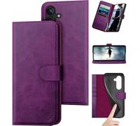 DuckSky Compatible with Samsung Galaxy S25 Genuine Leather Wallet case【RFID Blocking】【4 Credit Card Holder】【Real Leather】 Flip Folio Book Phone case Cover Women Men for Samsung S25 case Purple