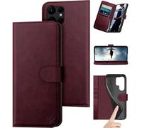 DuckSky Compatible with Samsung Galaxy S25 Ultra Genuine Leather Wallet case【RFID Blocking】【4 Credit Card Holder】【Real Leather】 Flip Folio Book Phone case Cover Women Men for S25 Ultra case Wine Red