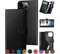 DuckSky Design for iPhone 15 Pro Max 6.7" Genuine Leather Wallet case 【RFID】【4 Credit Card Holder】【Real Leather】 Flip Folio Book Phone case Cover Women Men for Apple 15ProMax case Black