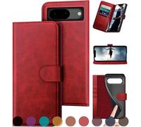 DuckSky for Google Pixel 8 5G Genuine Leather Wallet case 【RFID Blocking】【4 Credit Card Holder】【Real Leather】 Flip Folio Book Phone case Protective Cover Women Men for Pixel8 case Red