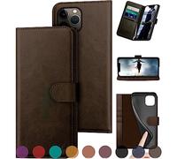 DuckSky for iPhone 11 Pro Max Genuine Leather Wallet case 【RFID Blocking】【4 Credit Card Holder】【Real Leather】 Flip Folio Book Phone case Protective Cover Women Men for apple 11ProMax case Brown