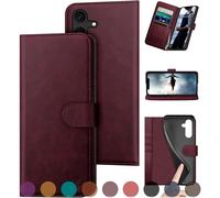 DuckSky for Samsung Galaxy S23 FE Genuine Leather Wallet case 【RFID Blocking】【4 Credit Card Holder】【Real Leather】 Flip Folio Book Phone case Protective Cover Women Men for S23FE case Wine Red