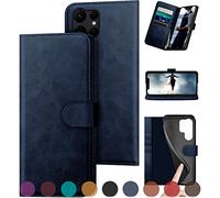 DuckSky for Samsung Galaxy S23 Ultra Genuine Leather Wallet case 【RFID Blocking】【4 Credit Card Holder】【Real Leather】 Flip Folio Book Phone case Protective Cover Women Men for S23Ultra case Dark Blue