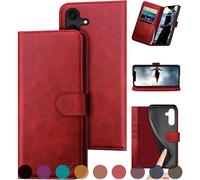 DuckSky for Samsung Galaxy S24 5G Genuine Leather Wallet case 【RFID Blocking】【4 Credit Card Holder】【Real Leather】 Flip Folio Book Phone case Protective Cover Women Men for SamsungS24 case Red