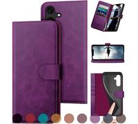 DuckSky for Samsung Galaxy S24 5G Genuine Leather Wallet case 【RFID Blocking】【4 Credit Card Holder】【Real Leather】 Flip Folio Book Phone case Protective Cover Women Men for SamsungS24 case Purple