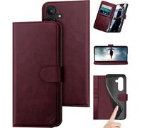 DuckSky for Samsung Galaxy S24 FE Genuine Leather Wallet case【RFID Blocking】【4 Credit Card Holder】【Real Leather】 Flip Folio Book Phone case Protective Cover Women Men for Samsung S24 FE case Wine Red