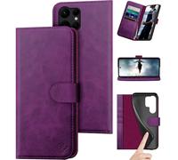 DuckSky for Samsung Galaxy S24 Ultra Genuine Leather Wallet case 【RFID Blocking】【4 Credit Card Holder】【Real Leather】 Flip Folio Book Phone case Protective Cover Women Men for S24Ultra case Purple