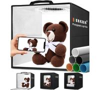 DUCLUS Light Box Photography - 25cm Portable Mini Photo Booth Box with 97+CRI 5500K 104 LED Lights Dimmable, 6 Durable PVC Backdrops for Jewelry Small Product Photography