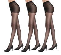 DUCMODA Unbelievable Durability Sheer Tights for Women, 20D Rip Resistant Strong Pantyhose, High Waist Stocking with Reinforced Toe-3 Black-S