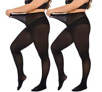 DUCMODA Women’s Oversize Plus Size Tights 80D Soft Microfiber Run Resistant Semi-Opaque Solid Color High Waist Pantyhose-2 Pairs-Black-XXXL