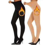 DUCMODA Women Soft Fleece Lined Opaque Tights, Winter Warm Thermal Pantyhose for Women, Women's High Wasited & High Elastic Leggings-Black+Nude-2 Pairs-S-M