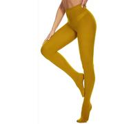 DUCMODA Womens 80 Denier Opaque Tights, Soft Solid Color Footed Tights for Women, Stretchy Pantyhose with 30+ Colors-Mustard-2X-3X