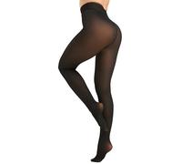 DUCMODA Women's Fleece Lined Thermal Tights, Fake Translucent Winter Pantyhose, Single-Seam Wide Waistband High Waisted Stretch Sheer Thick Stocking,Black,XS-S