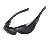 DUCO Fit over Polarised Sunglasses For Men Women Wrap Around Sunglasses Over Glasses for Driving (L Size Black)