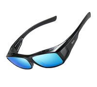 DUCO Fit over Polarised Sunglasses For Men Women Wrap Around Sunglasses Over Prescription Glasses for Driving 8953 (L Size Black Revo Blue)