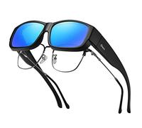 DUCO POLARISED OVERGLASSES Wraparound Fit Over Glasses for Myopia 8956 (Black Frame Revo Blue Lens)