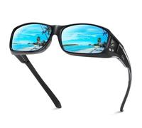 DUCO Polarized Sunglasses Fit over Glasses Mens and Womens Wear Over Driving Sun Glasses UV Protection 8953 (L Size Black Revo Blue)