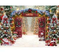 Dudaacvt 7x5ft Christmas Backdrop Winter Forest Wooden Barn Door North Pole Snowy Xmas Tree Photography Background Family Holiday Party Decor D786