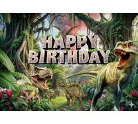 Dudaacvt 7x5ft Dinosaur Birthday Backdrop for Boys Jungle Safari Party Decorations, Happy Birthday Dino Banner Background for Kids Baby Shower Photo Booth Cake Table Supplies