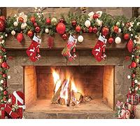 Dudaacvt 8x6ft Christmas Photography Backdrops Christmas Fireplace Decoration Background Family Party Birthday Baby Shower Decoration Photo Booth Props D469