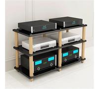 DUddTTW Audio Rack Double Wide Stereo Rack Audio Equipment Rack Audio Stereo Shelf Wooden Open HiFi Rack Audio-Video Shelving Shock Feet(Nero,3 Tier)
