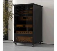 DUddTTW Audio Rack Wood Stereo Rack Rock Slab Audio Equipment Rack with Glass Door AV Media Stand Stereo Shelf with Adjustable Shelves Wheels(Nero,99.2cm)