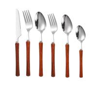 DUddTTW Flatware Set Dinner Forks 4/5 Pieces Knife Fork Spoon Wood Handle Cutlery Set 304 Stainless Steel Silverware Set Portable Tableware Set Safer