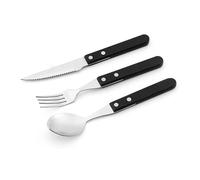 DUddTTW Flatware Set Silverware Set 1/3 pcs Knife Fork Spoon Stainless steel with wooden handle Flatware Set Mirror Polished black Dinner Forks Safer