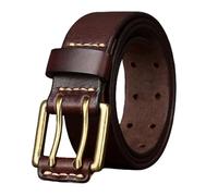 DUddTTW Retro Belt Double Prong Mens Belt 2 Holes Leather With Roller Buckle Men's Belt 3.8cm Wide Belts For Men 4mm Thick Belt Men